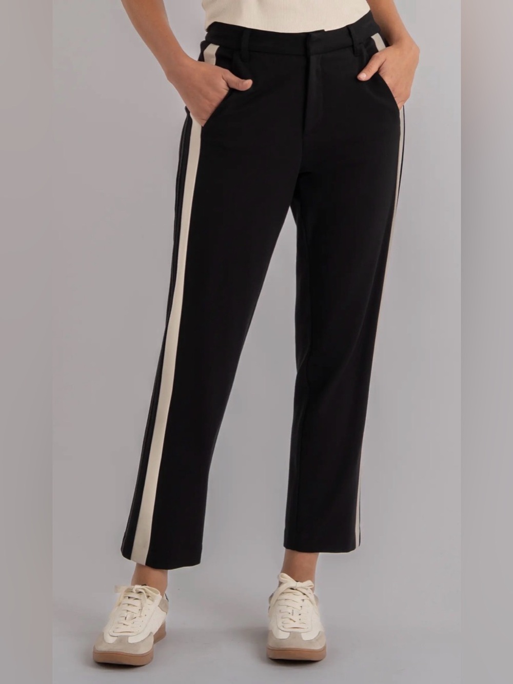 Kut From The Cloth Faye High Waist Side Stripe Ankle Wide Leg Pant Black 10 NWT